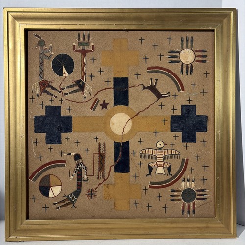 Vintage Native American Navajo Creation Story Sand Art Painting Wall Hanging