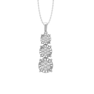 Sterling Silver Round Lab Grown Diamond Fashion Pendant 18'' Silver Cable Chain