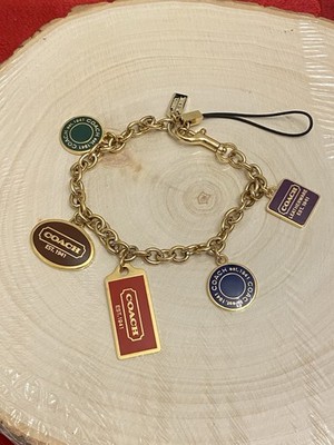 Rare Coach Signature Bracelet Authentic 1941 Gold Metal Enamel 5 Coach Charms