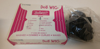 VTG NOS DOLLSPART Doll 'Dynel' wigs Size #4 LLC Dark Brunette Wig Original Box