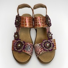 Spring Step L&rsquo;Artiste New Radd-Geo Wedge Sandals Leather Floral Womens Size 7.5