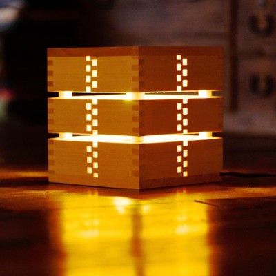 Japanese Wooden Table Lamp Hinoki Wood Modern Design Light E26