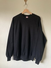 Vintage Jerzees Sweatshirt Mens L/XL Fit Black Blank Raglan Crewneck