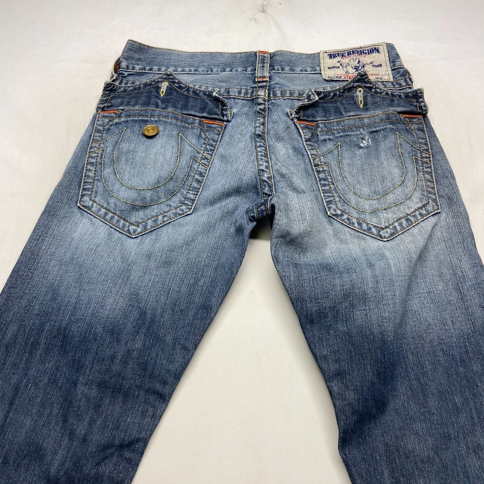 True Religion Vintage Straight WFLPS Jeans Mens 30 Blue Denim Cotton Distressed - Image 4 of 4