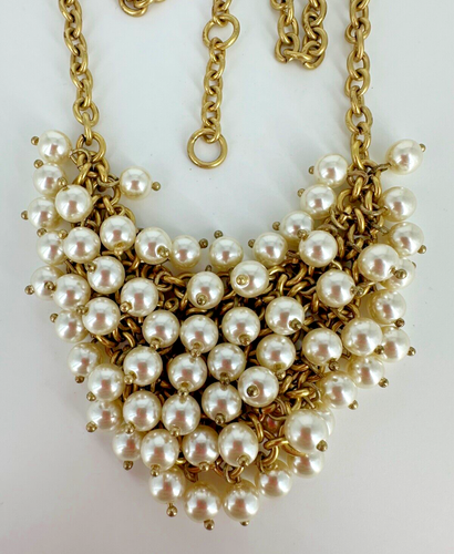J. Crew Statement White Faux Pearl Center Cluster Cha Cha 18"-21" Bib Necklace - Picture 5 of 14