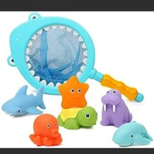 Bath Toy With Fishing Net Floating Animals Catch Game Bathroom Pool Accessory