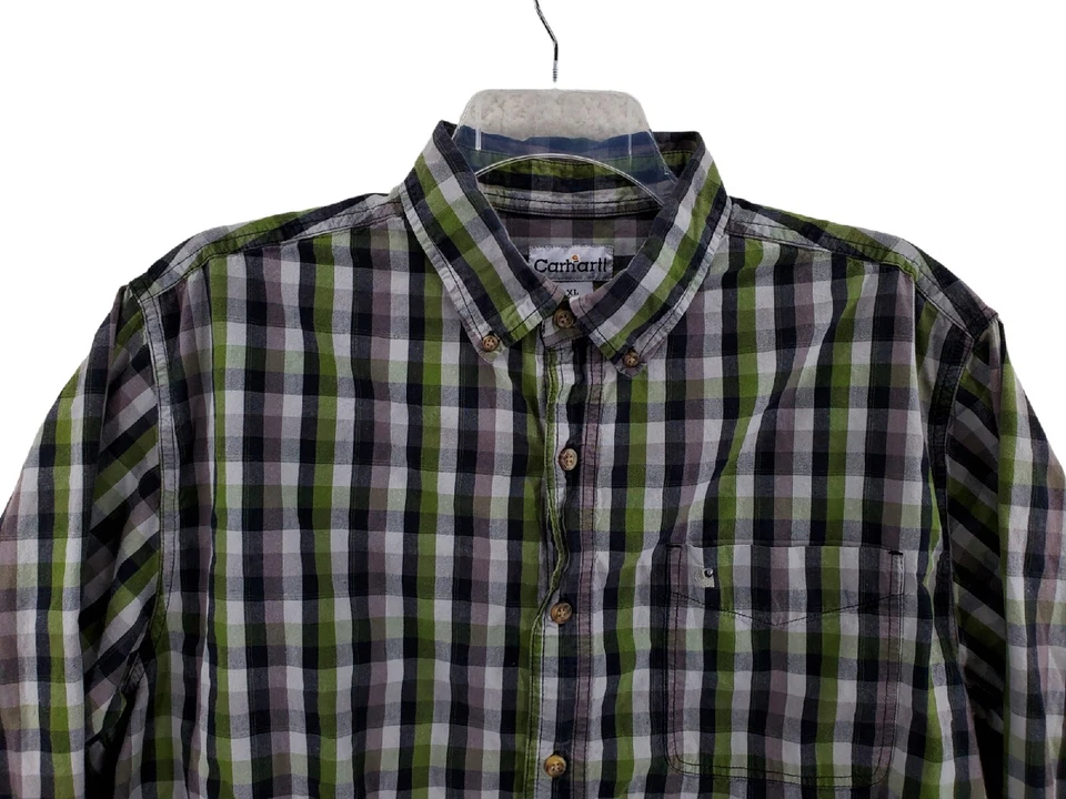 Camisa de Colección Carhartt Para Hombres XL Cuadros Verde Negro Gris Con Botones Mangas Largas Foto 3 de 4