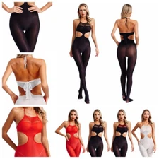 Women Bodysuit Hollow Out Catsuit Fun Leotard Teddy Jumpsuit Sexy Rompers Lace
