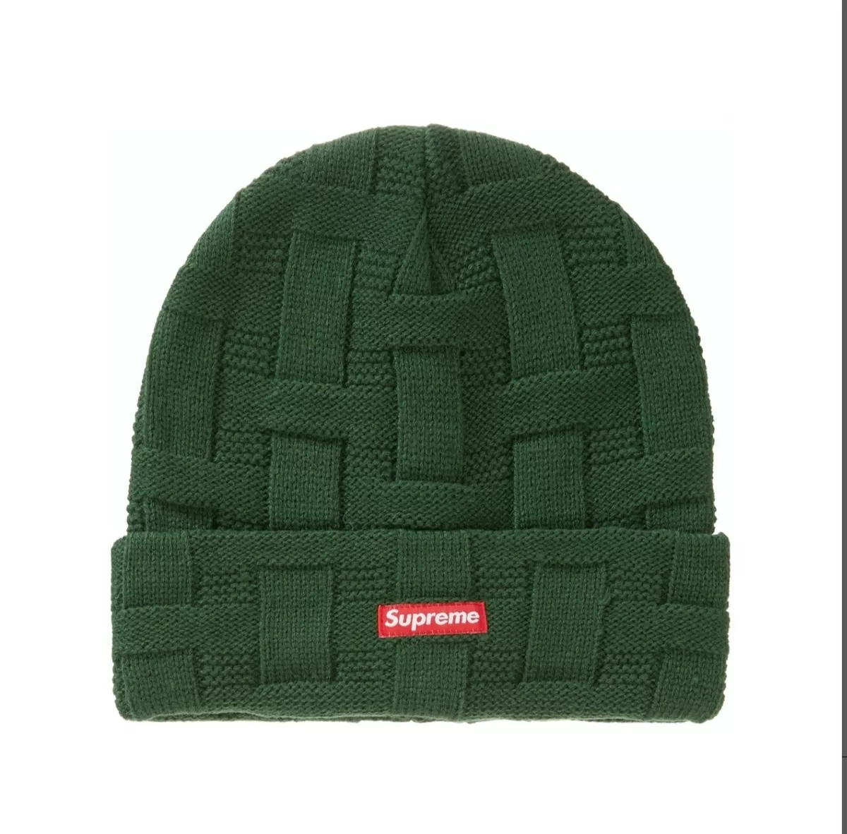 Supreme Basket Weave Beanie (Green) FW19 New Small Box Logo