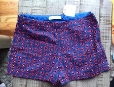New Zara Girls Shorts 11-12 Blue Red Flowers Adjustable Waist