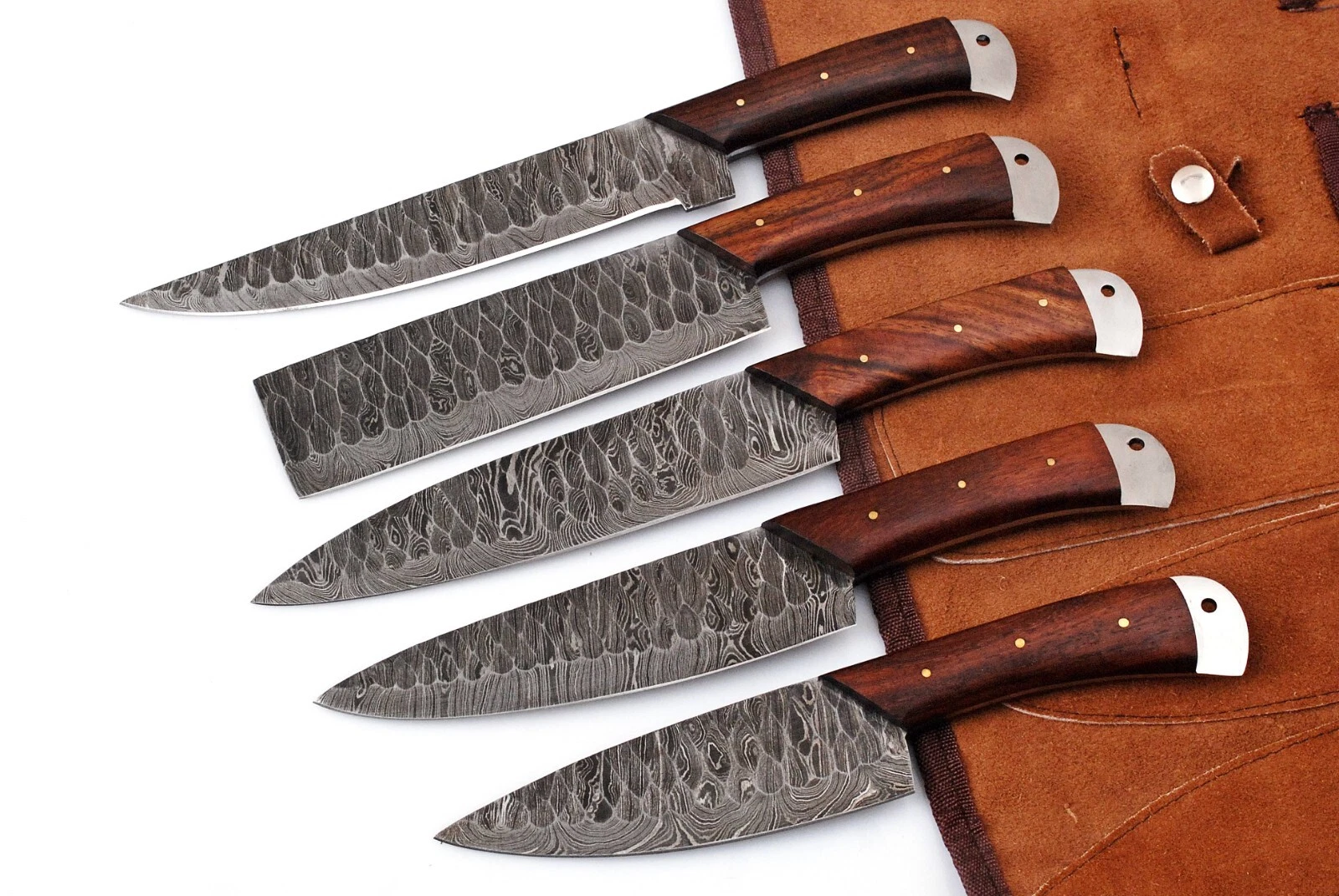 Custom Handmade Damascus Steel 5PC's Kitchen Knives Set Chef Knife With Roll Bag
