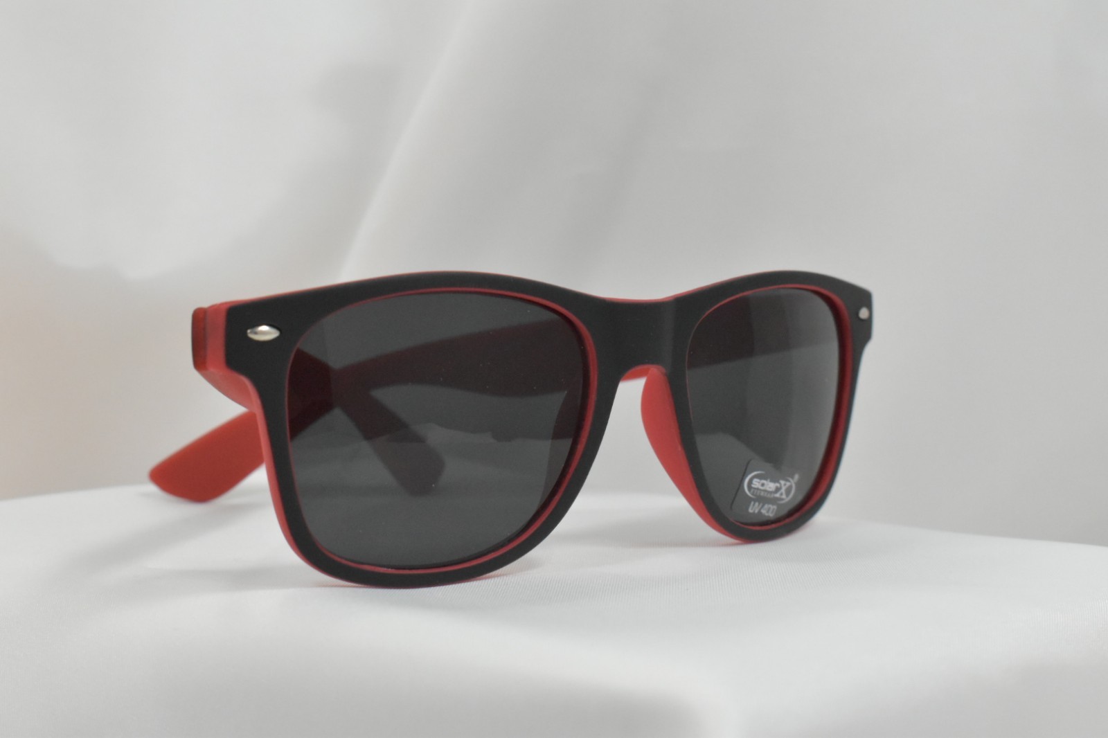 Kids Sunglasses Childrens Mirrored Lens Black Frame Red Arm UV Protection Bag