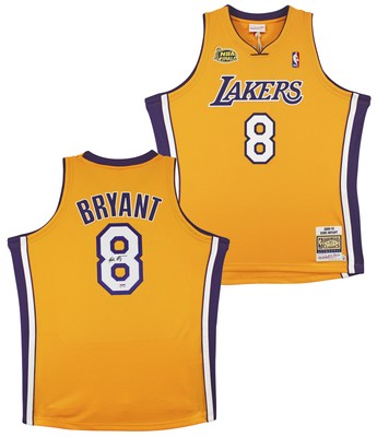 Lakers Kobe Bryant Signed Yellow M&N 2000-01 HWC Authentic Jersey 