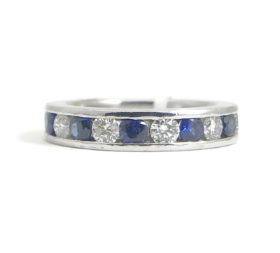 Blue Sapphire Diamond Channel-Set Eternity Ring Wedding Band