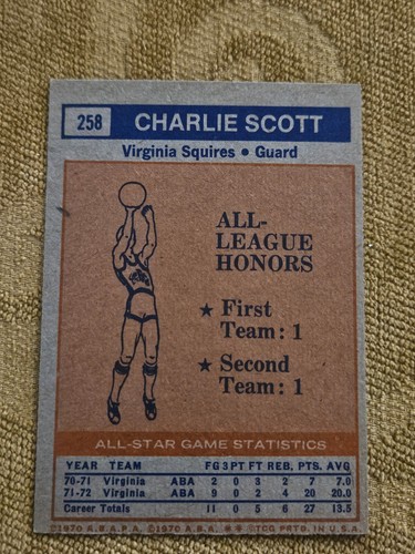 1971-72 Topps #258 Charlie SCOTT AS 2° squadra ABA All-Stars - Foto 2 di 6