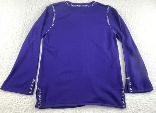 Quacker Factory Sweater Womens S 1/4 Zip Purple Beaded Long Bell Sleeve Cotton - Picture 8 of 11
