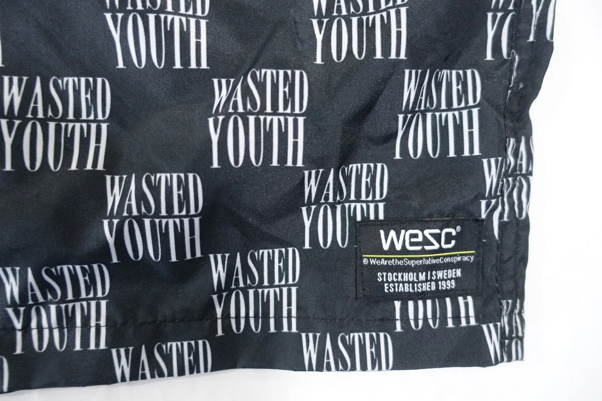 WESC BLACK 2XL 38-40 ZACK WASTED YOUTH PRINT SWIM TRUNKS SHORTS