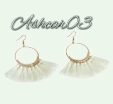 Anthropologie Urban Trend White Gold Boho Tassel Fringe Earrings Dangle Drop