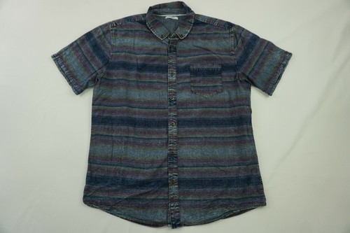 Moda Camisa Nova Para Hombres Grande Azul Púrpura Rayas Manga Corta Con Botones