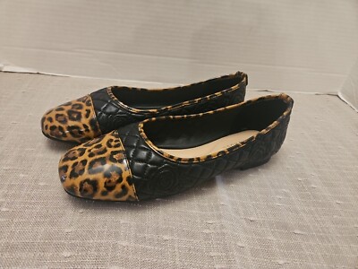 Taryn Rose Shoes Reese Tan Black Leather Quilted Ballet Slip On Comfort  Flat