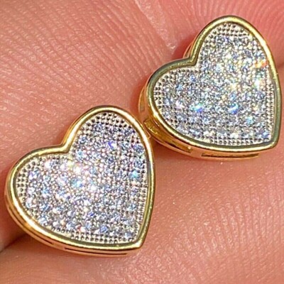 2.10 Ct Round Cut Moissanite Cluster Heart Stud Earrings 14K Yellow Gold Plated