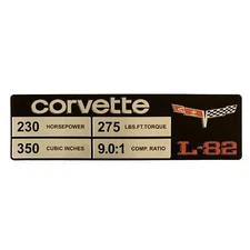 C3 Corvette Spec Data Plate Embossed Scratch-Resistant Aluminum L-82 Engine 1980