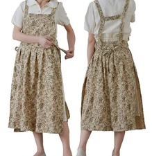 Pinafore Apron Dress，Japanese Cotton Linen Cross Back Apron for Women with Po...