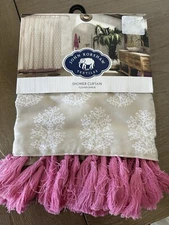 John Robshaw Textiles Paisley Fabric Shower Curtain pink Tassel Tan