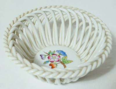 Alte Herend Porzellan Schale Korbschale Körbchen Porzellankorb 7373/VBO 7 Blumen