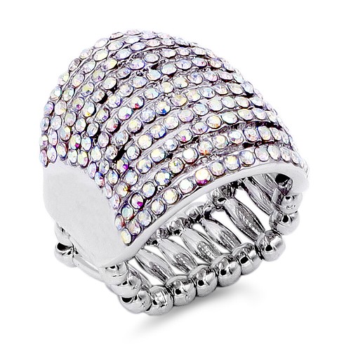 Anillo elástico de cóctel con forma de flor lavenciosa circonita cúbica y estrás - Imagen 17 de 20
