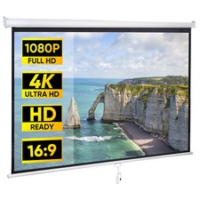 80'' Portable Projector Screen 16:9 HD Manual Pull Down White Home Theater