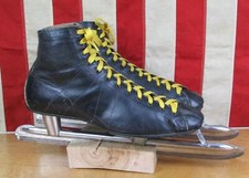 Vintage 1940s Nestor Johnsons Black Leather Ice Skates Speed Skates Sz.9 Nice