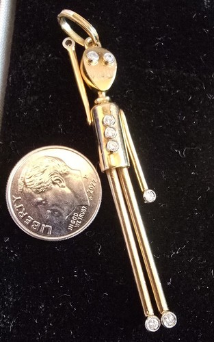 Statuina bastone articolato VINTAGE ORO 18k 9 DIAMANTI (3 bambini sul petto) - Foto 4 di 6