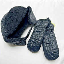 Kids All in Motion Winter Black Puffer Mittens and Hat Size 4-7