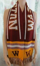 WASHINGTON Burgundy /Gold  Head Wear Knitted Scarf Acrylic w/ Fringe