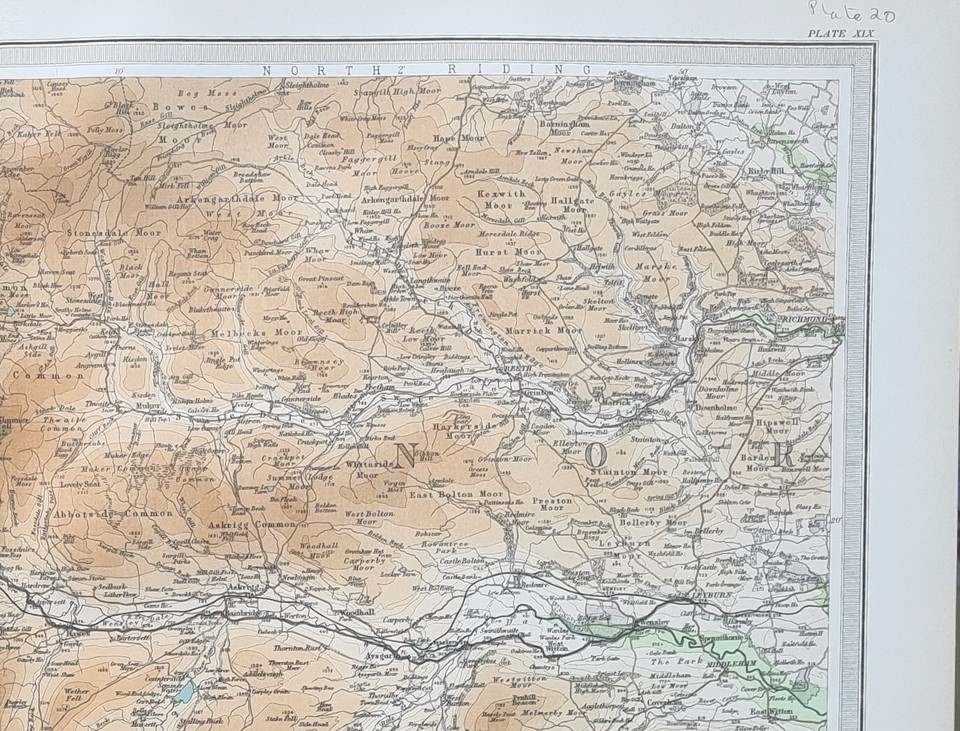 1903 Mappa Antica Inghilterra Westmorland Carlton Moor Settle Kendal
