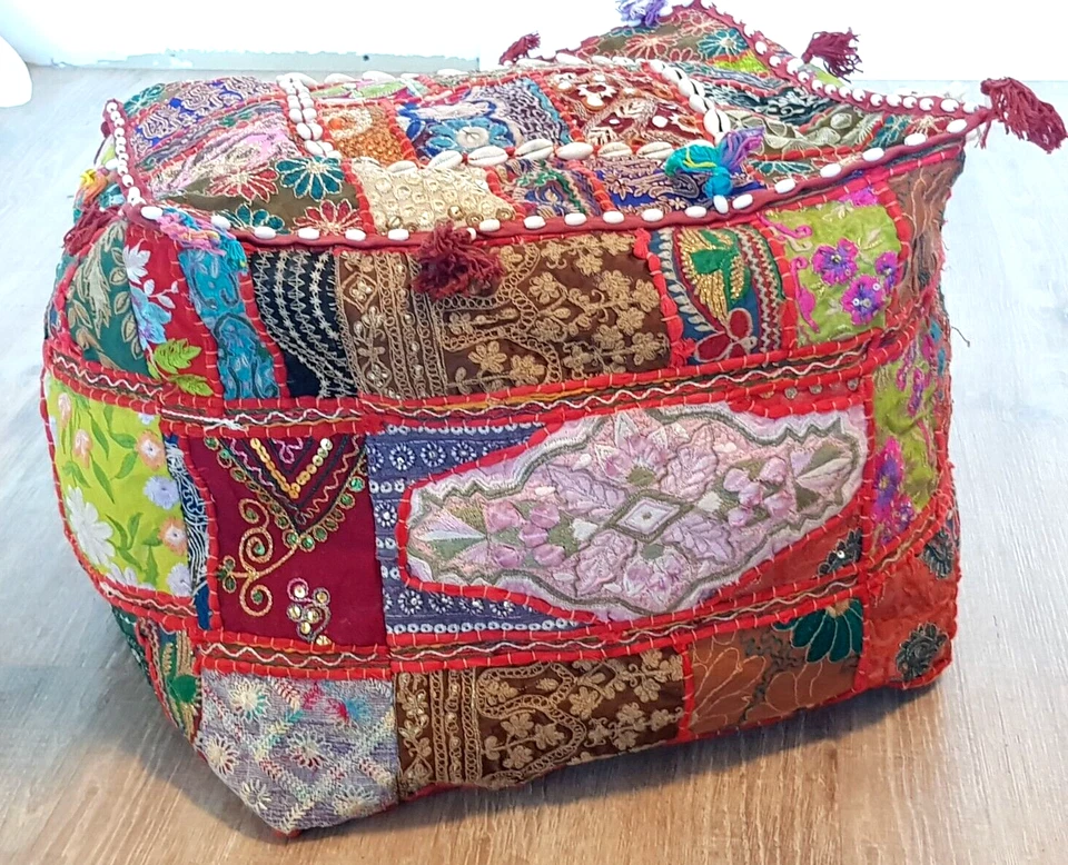 Orientalisches Sitzkissen Pouf Ottomane Patchwork Bunt 40 x 45 cm Handgefertigt - Bild 4 von 4