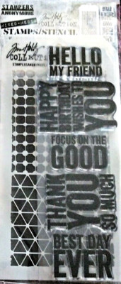 Bold Sayings Clear  Stamp + Grid Dot & Diamonds Stencil Set Tim Holtz NEW