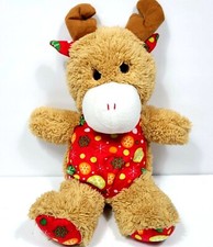 KellyToy Moose Brown Christmas Red Candy Belly 15" Reindeer Plush Stuffed Animal