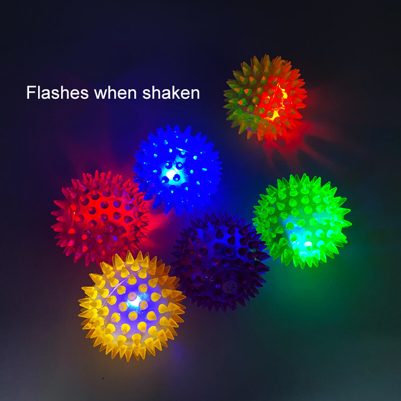 6Pcs/set Pets Light Up Toys Squeaky Dog Cat Soft Spike Flashing Bounce