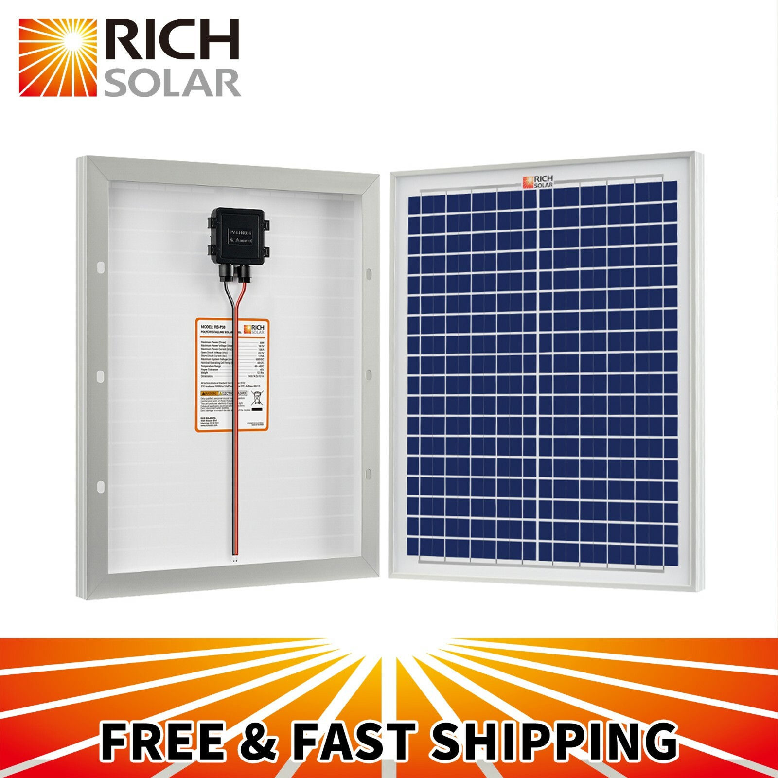20W 30W 50W 100W 12V Polycrystalline Solar Panel Module Marine Off Grid Boat