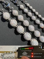 Moissanite Real Iced 925 Silver Moon Ball Disco Chain Necklace Passes Tester