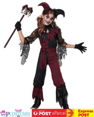 Girls Psycho Jester Scary Clown Halloween Book Week Trick Treat Costume ...