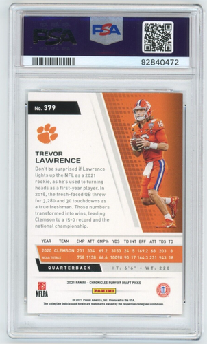 2021 Playoff Chronicles ∎ Trevor Lawrence #379 ∎ RC Rookie Card ∎ PSA 10 Gem Min - Bild 2 von 4