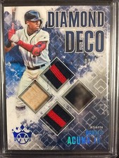 2019 Diamond Kings Baseball: Ronald Acuna Jr. Diamond Deco 9/25 Quad Jersey Bat