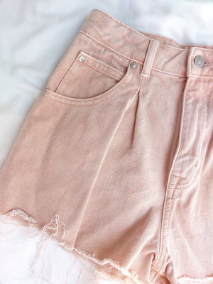 PULL&BEAR Jeansshorts Gr. 34 denim rosa ausgestelltes Bein