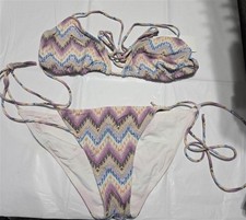 NWT Rachel Pally S Ibiza Zig Zag Tie SideHalter Bikini Swim Top  Bottom 123247
