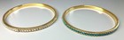 2 Signed Kenneth Jay Lane KJL Green/Clear Rhinestone Gold Bangle Bracelets — photo 3