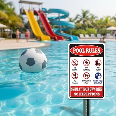 Pool Regeln Schild 8x12 Zoll hellrot und weiß Kontrast für maximale Lesbarkeit