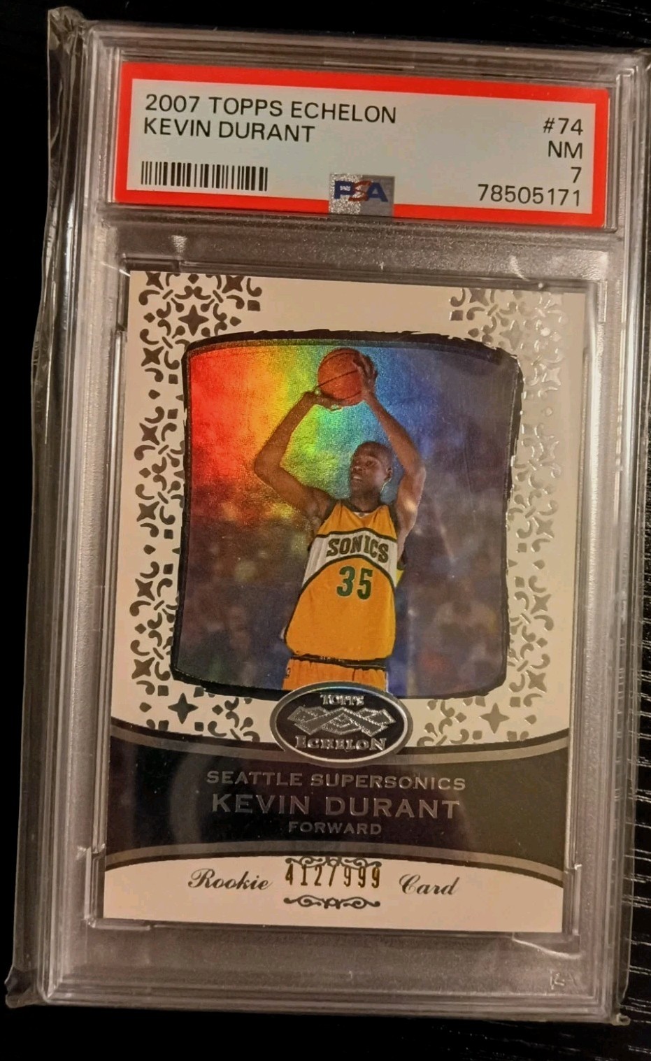 2007-08 TOPPS ECHELON #74 KEVIN DURANT RC ROOKIE CARD /999 PSA 7  LOW POP!